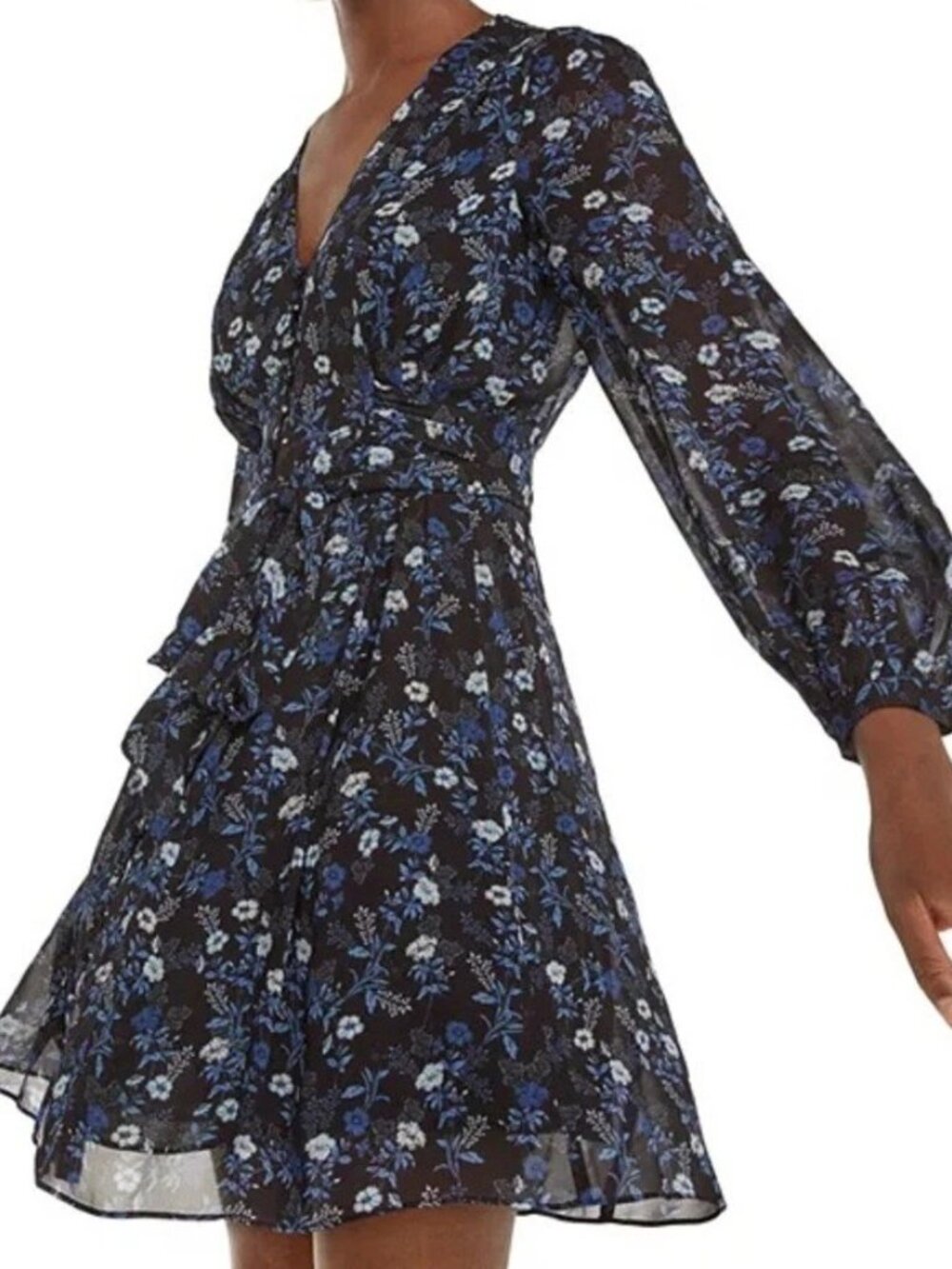 I135 The Kooples Paris Blue Poppy Floral Button Front Silk Mini Dress 4 NWT